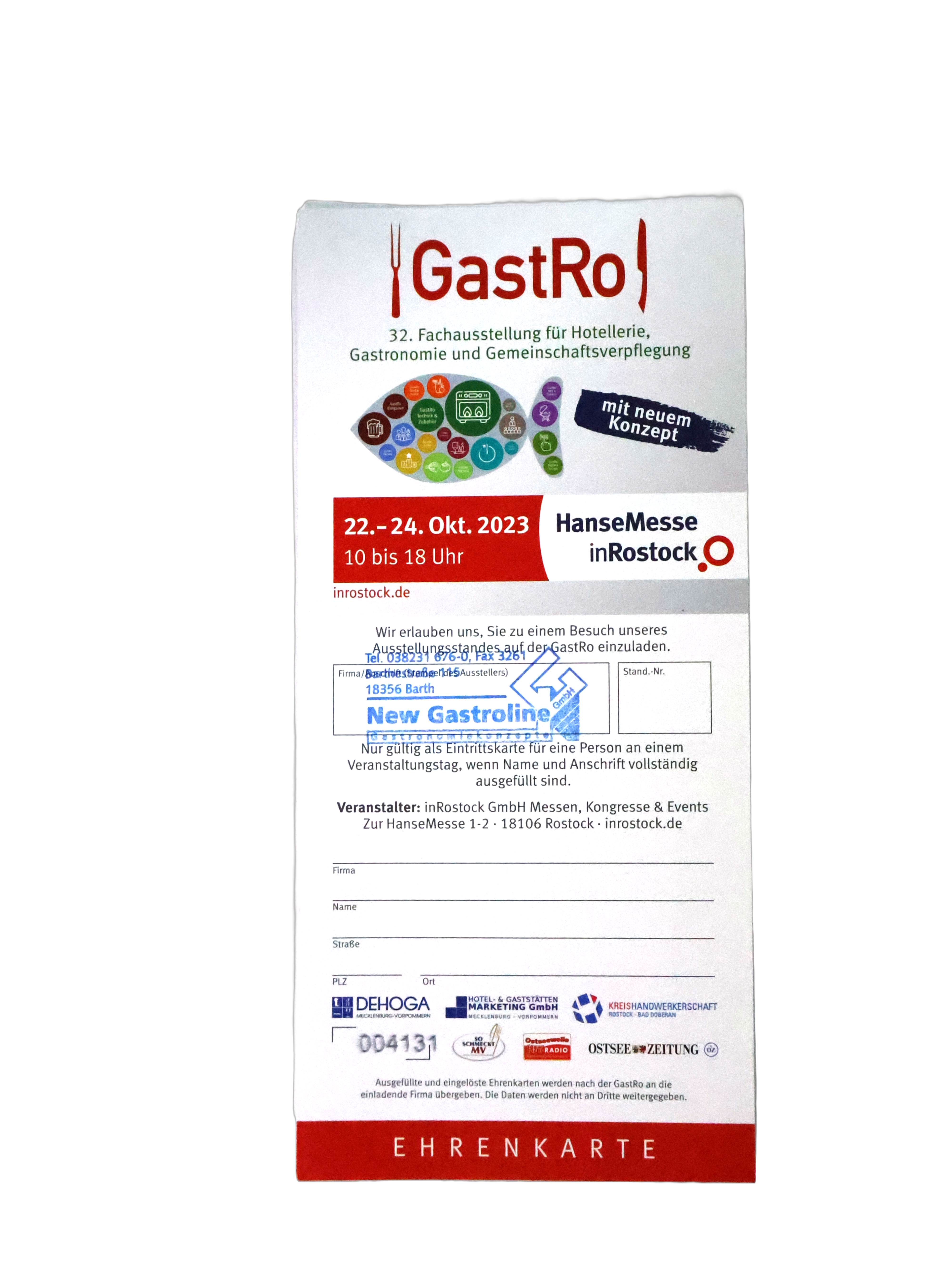 Ehrenkarte der GastRo Fachmesse in Rostock.
